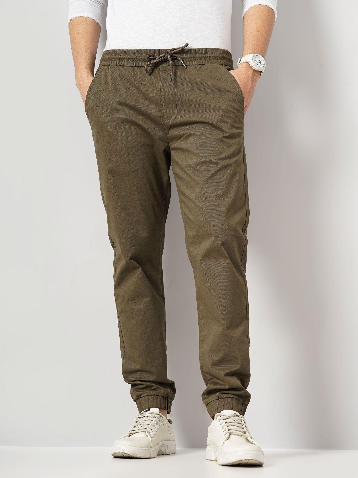 solid brown cotton jog pants