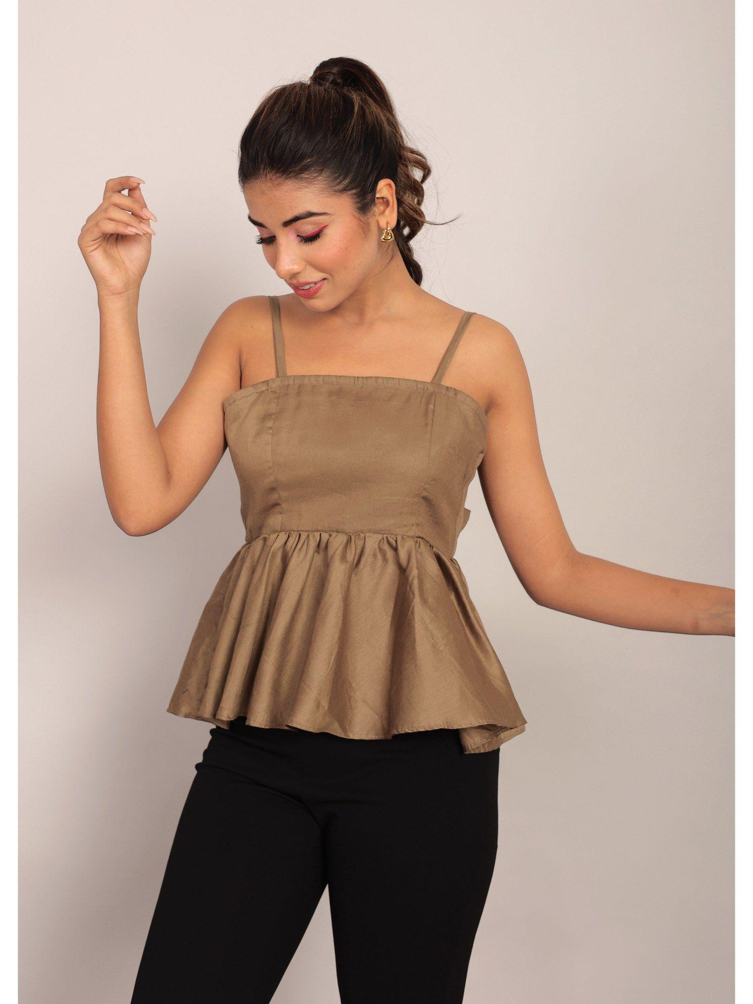 solid brown green bust fitted top