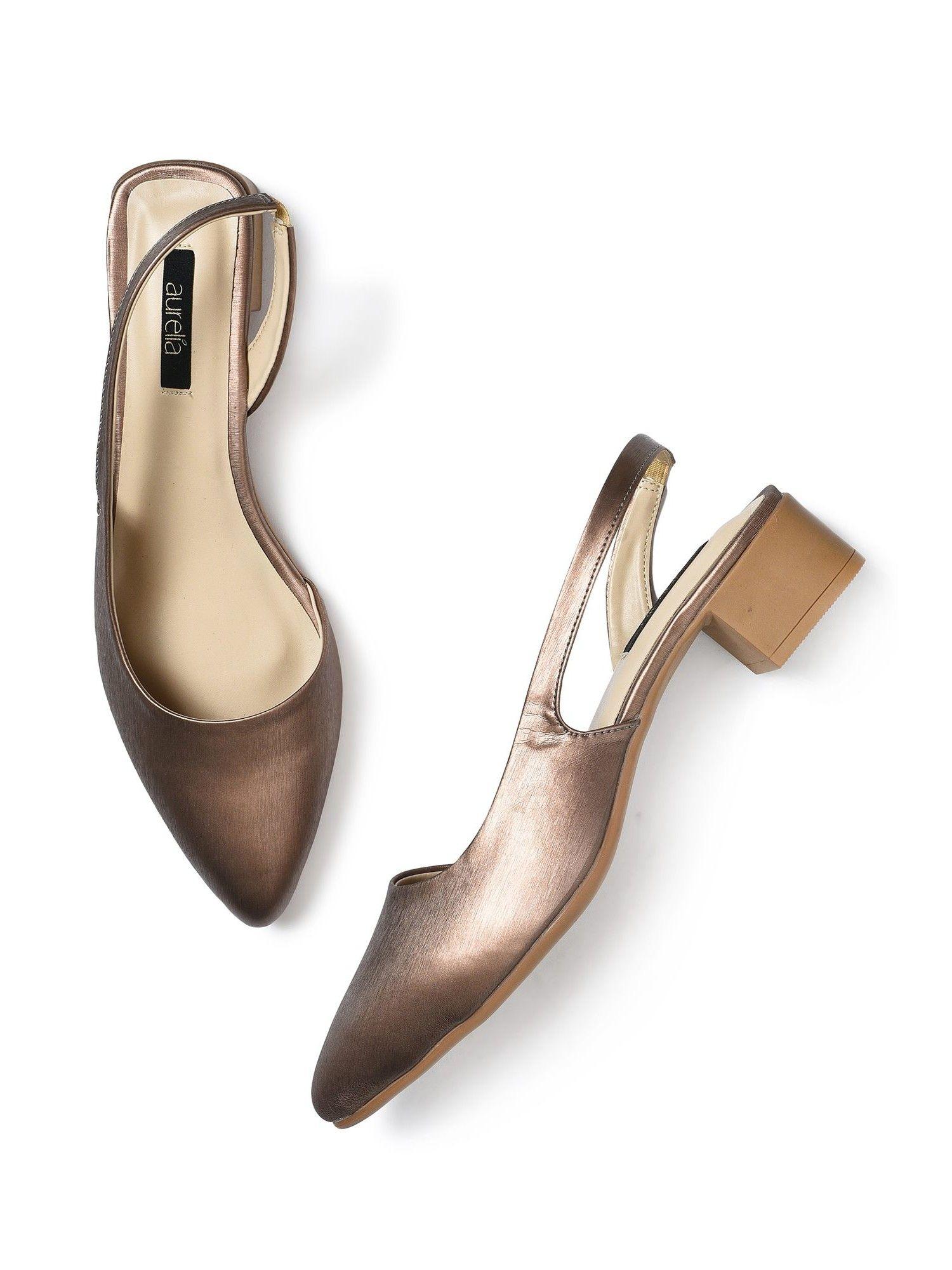 solid brown pointed block heel