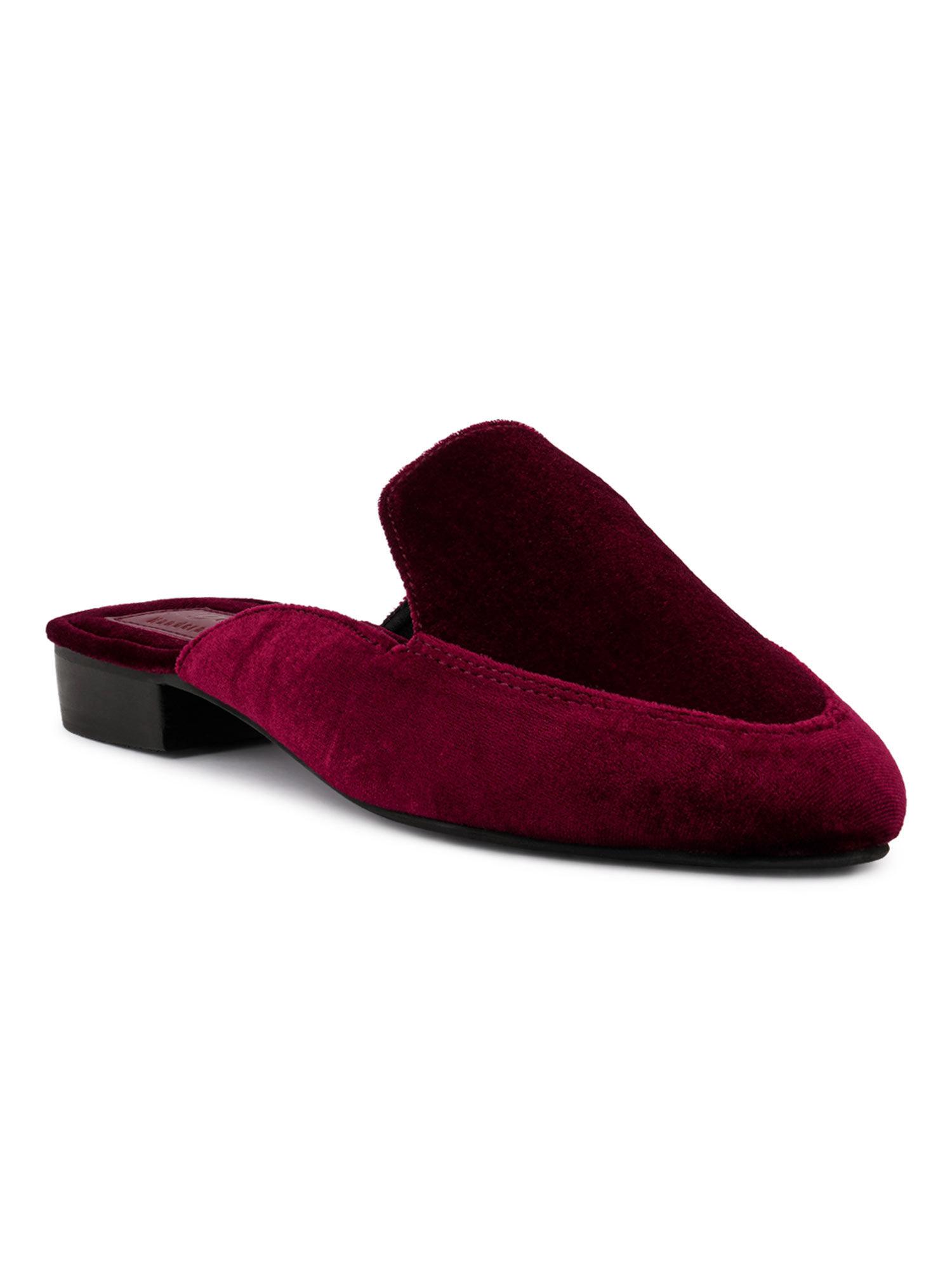 solid burgundy mules