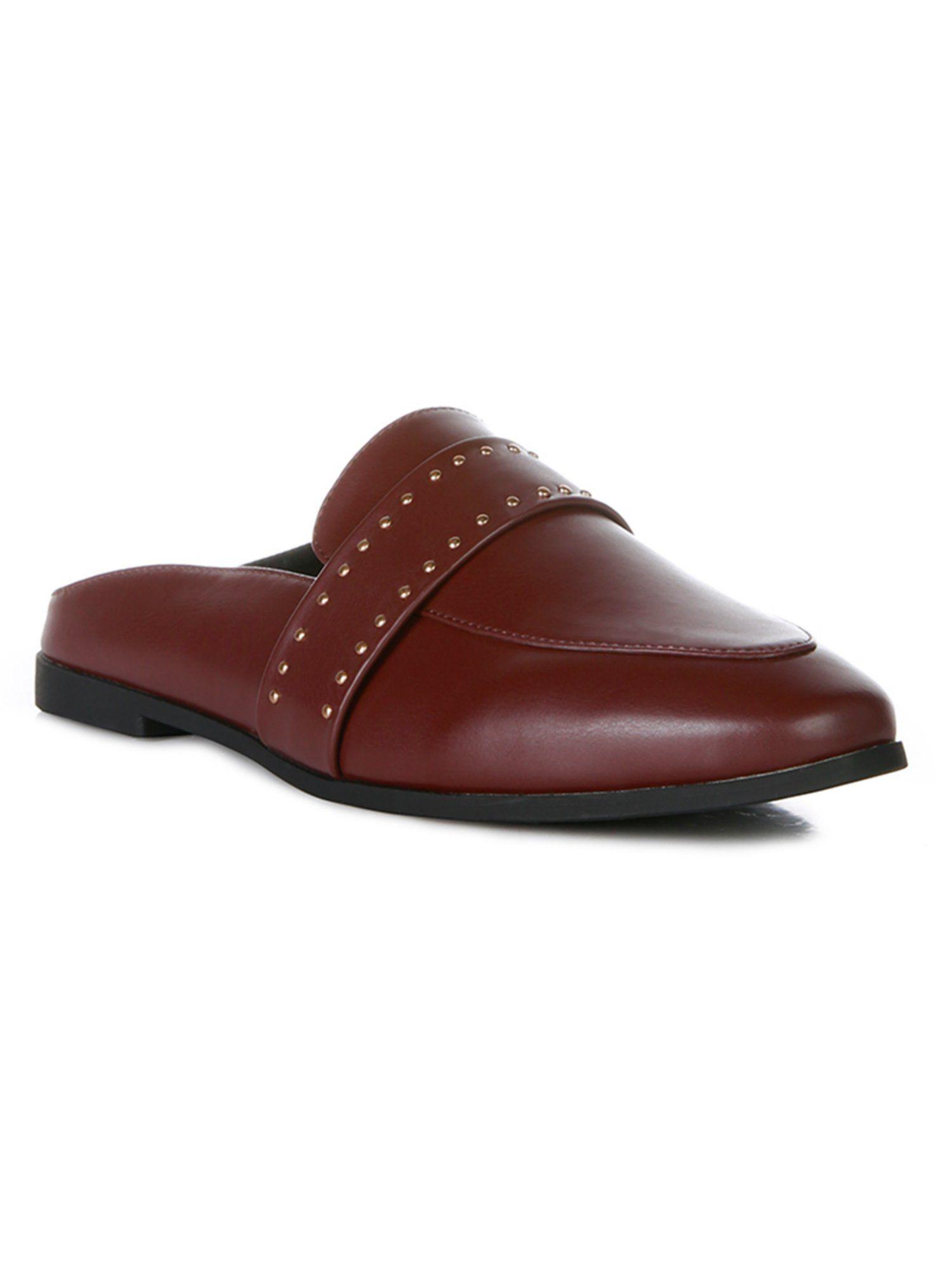 solid burgundy mules