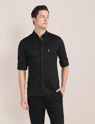 solid button down collar shirt