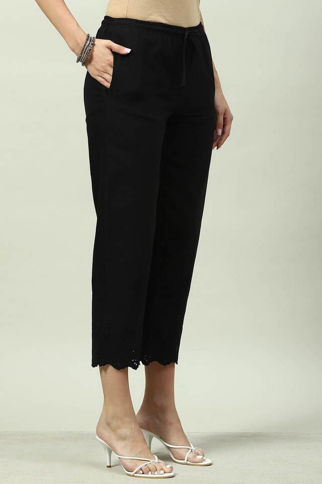 solid calf length cotton womens pant