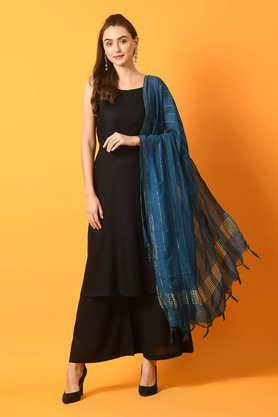 solid calf length rayon woven women's kurta set - black
