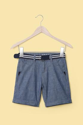 solid chambray regular fit girl's shorts - blue