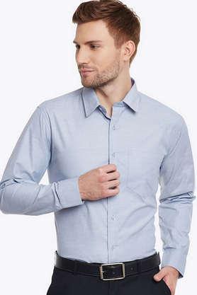 solid chambray slim fit men's formal wear shirt - grey