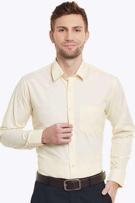 solid chambray slim fit men's formal wear shirt - yellow