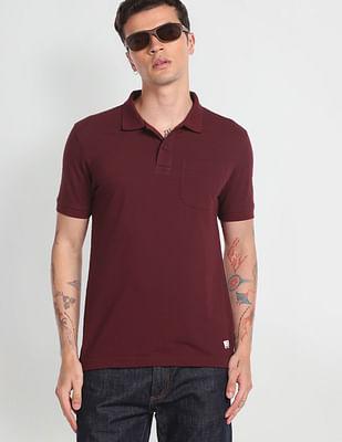 solid chest patch pocket polo shirt