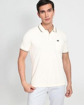 solid chest pocket polo shirt