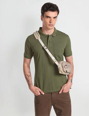 solid chest pocket polo shirt