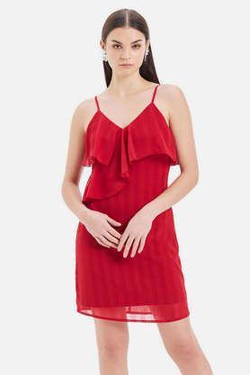 solid chiffon regular fit women's mini dress - red