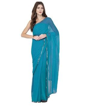 solid chiffon saree with blouse piece
