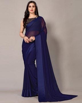 solid chiffon saree with contrast border
