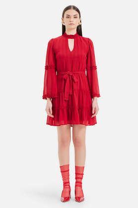 solid chiffon tapered fit women's mini dress - red