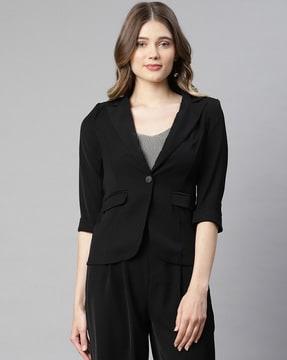 solid coat with flap pockets