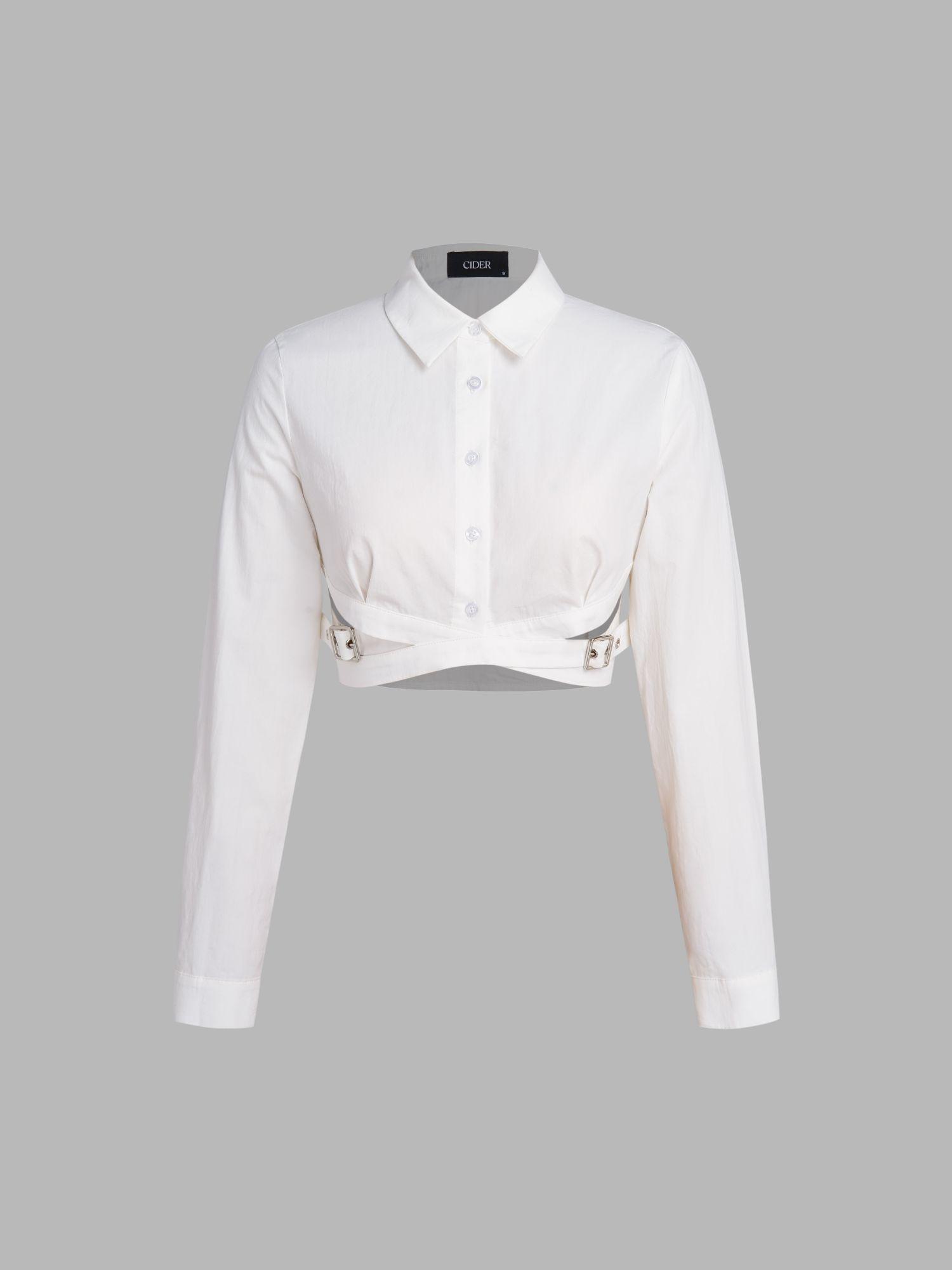 solid collar button up crop top