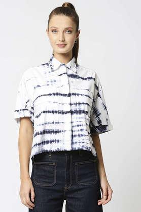 solid collar neck cotton women's casual wear shirt - white