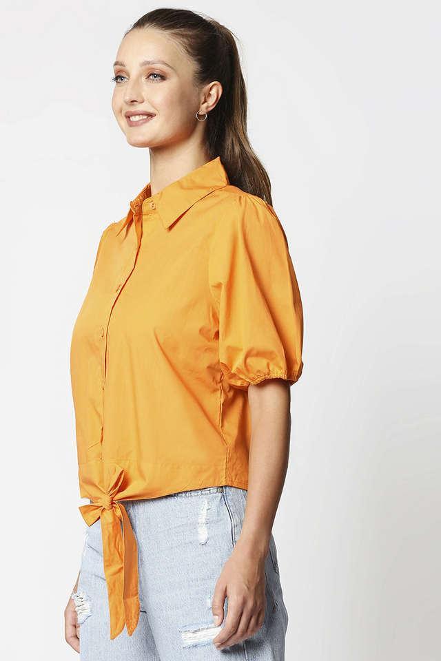 solid collar neck cotton womens casual wear shirt