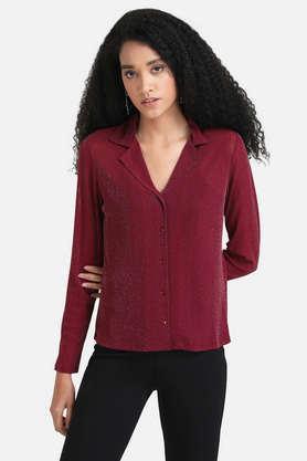 solid collar neck mesh women's shirt - purple