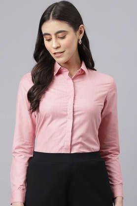 solid collar neck poly cotton women's formal wear shirt - coral