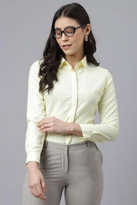 solid collar neck polyester women's formal wear shirt - lemon