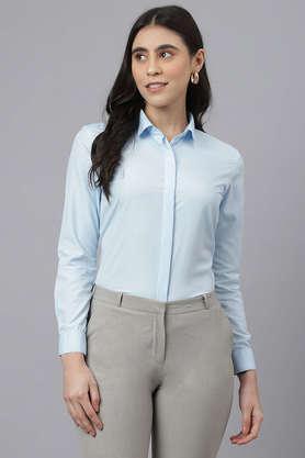 solid collar neck polyester women's formal wear shirt - sky blue