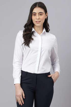 solid collar neck polyester women's formal wear shirt - white