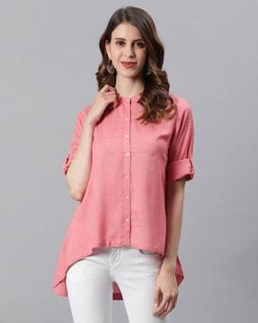 solid collar-neck tunic