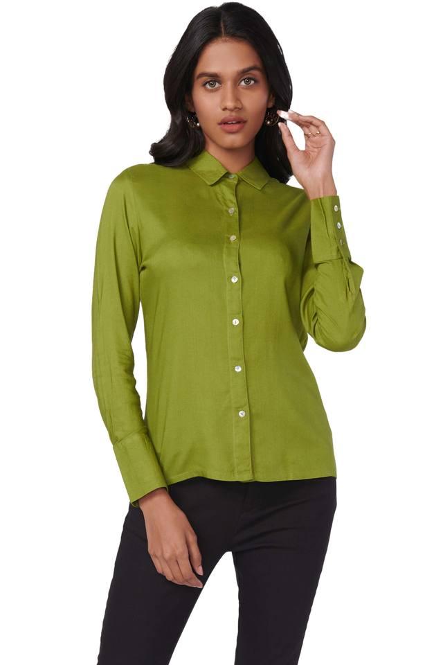 solid collar neck viscose womens formal wear shirt