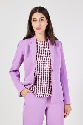 solid collared blended fabric women's formal wear blazer - purple