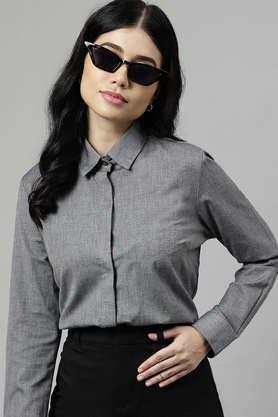 solid collared chambray women's formal wear shirt - grey