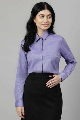 solid collared chambray women's formal wear shirt - purple