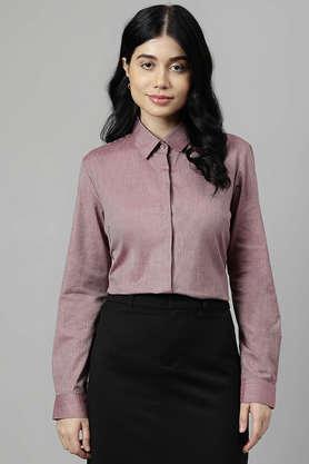 solid collared chambray women's formal wear shirt - red