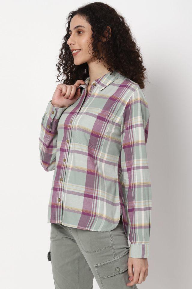 solid collared cotton blend womens casual wear shirt