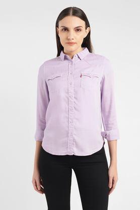 solid collared cotton women's casual wear shirt - purple