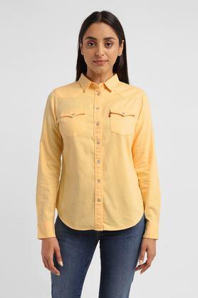 solid collared cotton women's casual wear shirt - yellow