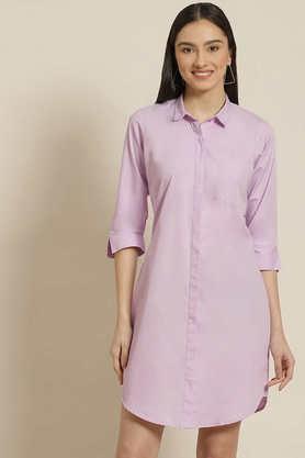 solid collared cotton women's dress - lavender