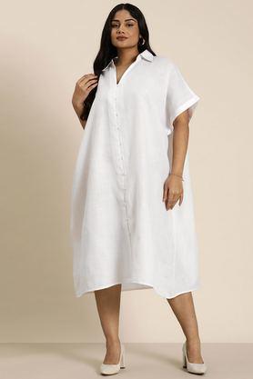 solid collared cotton women's dress - white