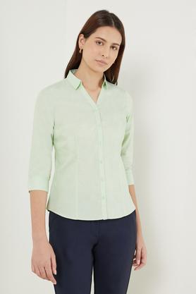 solid collared cotton women's formal wear shirt - green