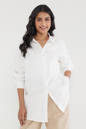 solid collared cotton women's formal wear shirt - off white