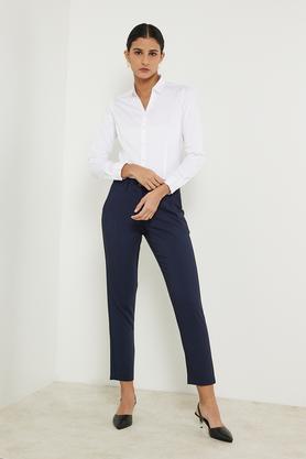 solid collared cotton women's formal wear shirt - white