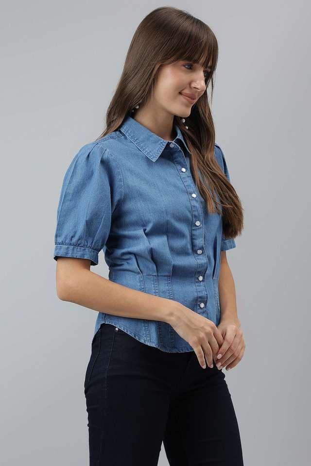 solid collared cotton womens casual wear shirt