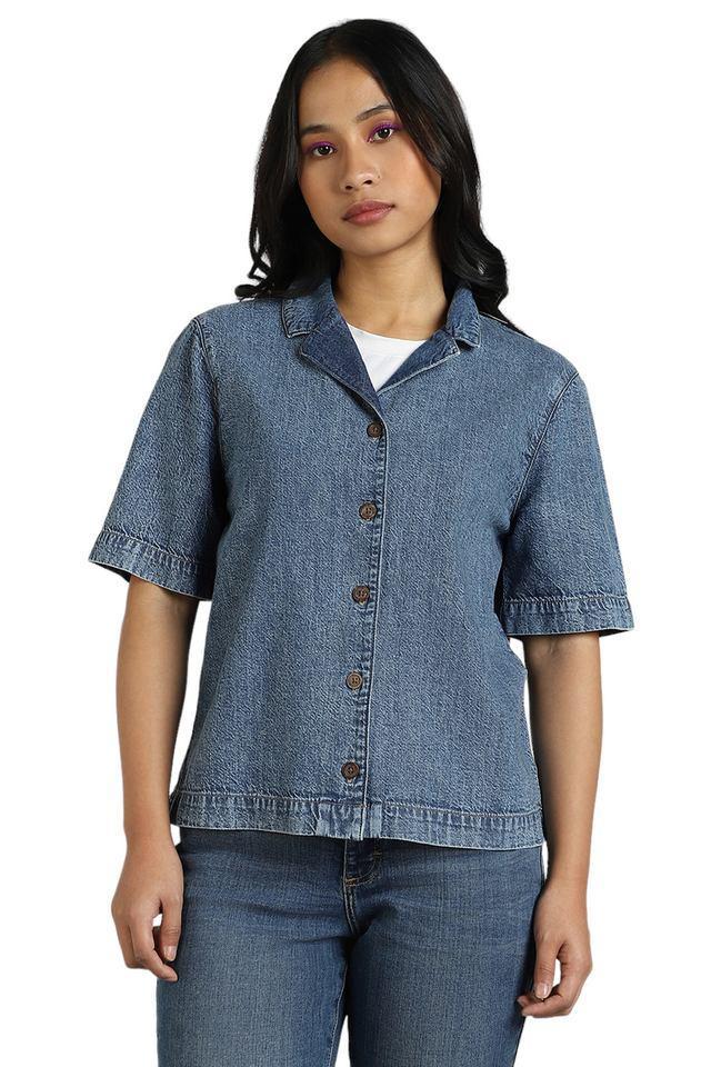 solid collared cotton womens casual wear shirt