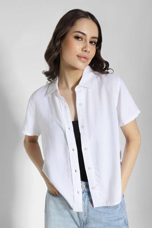 solid collared cotton womens casual wear shirt