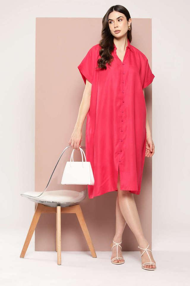 solid collared cotton womens knee length dress