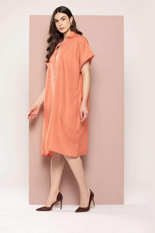 solid collared cotton womens knee length dress