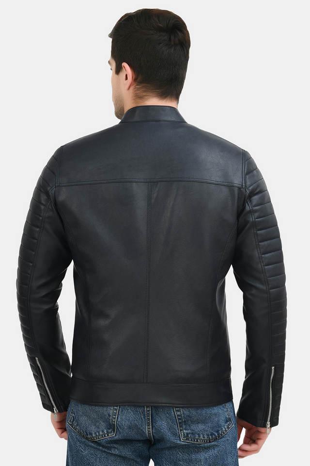 solid collared leather mens winter wear jacket