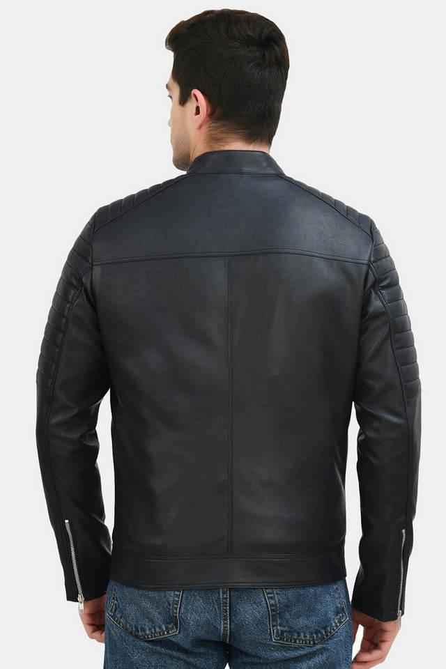 solid collared leather mens winter wear jacket