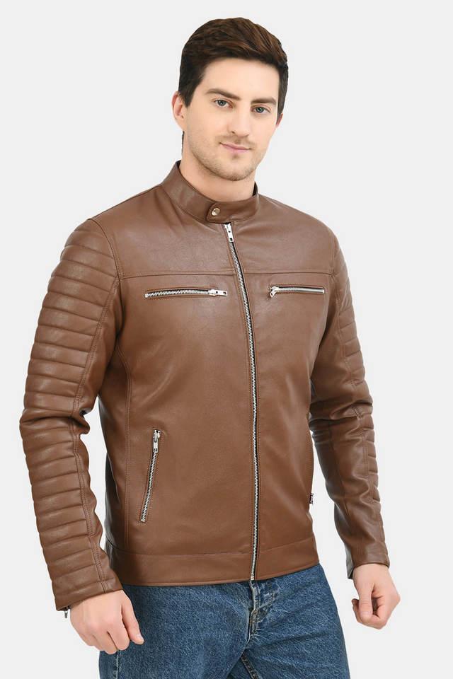 solid collared leather mens winter wear jacket