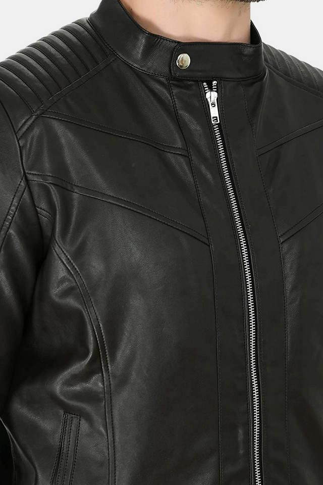 solid collared leather mens winter wear jacket